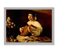 Painting Portrait Study Caravaggio Lute Player Artwork Framed Wall Art Print A4 Artery8 Light Grey One Size
