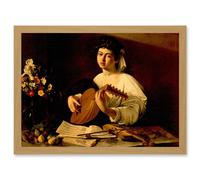 Painting Portrait Study Caravaggio Lute Player Artwork Framed Wall Art Print A4 Artery8 Light Oak One Size
