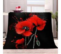 Painting Red Poppy Flowers Fluffy Blanket Black Fleece Blanket for Bed Couch and Sofa Soft Fluffy Print Blanket for Outdoor Travel, Bedroom living Room 70x100 cm