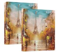 Painting Street Paris Eiffel 1.5 Inch 3 Ring Binders Hold 200 Sheets Cute Folders Portfolio Floral Round Ring Playbill Binder, 12.4x10.63x2.36inch, 2 Pack