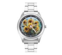 Painting Sunflowers Men's Steel Strap Watch Easy Reader Casual Silver Dial Fashion Analog Watches
