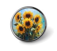 Painting Sunflowers Round Badge Pin Metal Memorial Brooch Button Lapel Pins for Backpack Wedding