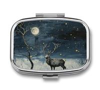 Painting Under Moonlight Pill Organizer Metal Pill Box - 2 Compartments, Sleek & Portable Medicine Case for Travel, Daily Use