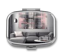 Paintings on The Wall Pill Organizer Metal Pill Box - 2 Compartments, Sleek & Portable Medicine Case for Travel, Daily Use