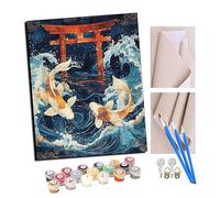Paints by Numbers for Adult Two koi carps on The Water with Brushes and Acrylic Pigment DIY Beginner Canvas Painting for Adults Oil Painting Gift Kits 16x20 inch with Frame