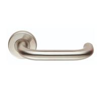 Pair 19mm Round Bar Safety Handle On Round Rose Concealed Fix 201 Satin Steel