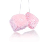 Pair 2.4”of Pink Retro Mirror Fuzzy Plush Dice Car Pendants,Interior Rearview Mirror Dice Decoration Car Accessories Interior Aesthetic (Light Pink)