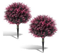 Pair(2) Artificial Rose Boxwood Topiary Ball Bush for Outdoor with Ground Spike,28" UV Resistant Faux Boxwood Ball Tree, Fake Rose Boxwood Plants for Garden, Yard, Porch, Patio Decor
