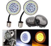 Pair 2 inch 1157 Bullet Style White Amber LED Turn Signal Running Light Inserts Bulb w Smoke Lens Cover, for Harley, Davidson Touring Sportster Softail Dyna Motorcycle Smoked Turn Signal Lens