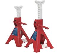 Pair 2 Tonne Ratchet Type Axle Stands - 275mm To 425mm Working Height - Red