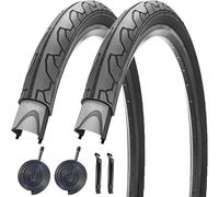 Pair 26 x 1.95 Mountain Bike Tyres Foldable Slick Tyres with Schrader Valve Inner Tubes for 26x1.95-2.125 Road Bicycle Hybrid MTB City Commuter Bike