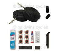 PAIR 26 x 1.50 Bike Inner Tubes Presta French Valves + TYRE LEVERS + REPAIR KIT