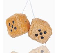 Pair 3” Brown with Black Dots Mirror Fuzzy Plush Dice, White and Black Soft Plush Car Decorative Hanging Ornament.