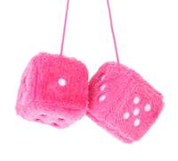 Pair 3” Fuzzy Plush Dice, Pink Retro Square Car Dice with White Dots Cute Soft Plush Rearview Mirror Decor Rear View Mirror Hanging Accessories for Car Interior Ornament Decoration