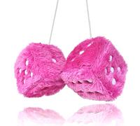 Pair 3” Pink with White Dots Mirror Fuzzy Plush Dice, Pink and Black Soft Plush Car Decorative Hanging Ornament.