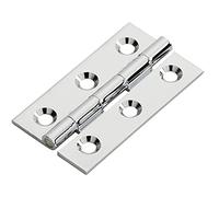 Pair - 50 x 28 x 1.5mm Cabinet Hinge - Polished Chrome - Small Cupboard Door | Suitable for Lightweight Internal Cupboard Doors - Square 3 Screw Mini Hinges - Cabinet Bracket