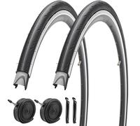 Pair 700C Road Racing Bike Slick Tyres 700 x 28c 28-622 with Presta Valve 48mm Inner Tubes and Rim Strips for Road Bicycle Touring Bicycle Bike