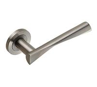 PAIR Angular Twisted Lever on Round Rose Concealed Fix Satin Stainless Steel