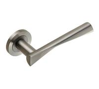 PAIR Angular Twisted Lever on Round Rose Concealed Fix Satin Stainless Steel