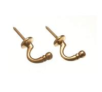 Pair Antique Brass Ball End Curtain Tie Back Hold Hooks