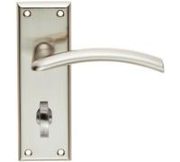 Pair Arched Lever On Bathroom Backplate Door Handle 150 X 50mm Satin Nickel