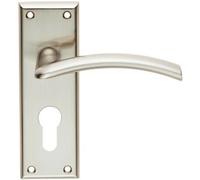 PAIR Arched Lever on Euro Lock Backplate Door Handle 150 x 50mm Satin Nickel