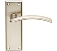 Pair Arched Lever On Latch Backplate Door Handle 150 X 50mm Satin Nickel