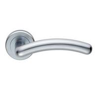 Pair Arched Round Bar Handle On Concealed Fix Round Rose Satin Chrome