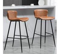 HOMCOM Bar Stools Set of 2, PU Leather Upholstered Bar Chairs, Counter Bar Stool with Backs and Steel Legs for Dining Room, Brown Aosom UK