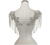 Pair Beaded Rhinestones Tassel Applique Embellishment for Clothes,Pure Handsewing Crystal Diamond Patches for Wedding Dress DIY Accessories (Silver)