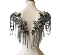 Pair Beaded Rhinestones Tassel Applique Embellishment for Clothes,Pure Handsewing Crystal Diamond Patches for Wedding Dress DIY Accessories (Gray)