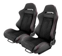Pair Black Reclinable Racing Seat 2 Slider Sport Bucket PVC Leather Right & Left