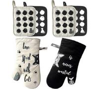 Pair Cotton Silicone Oven Mitts with Pot Holders, 6 Pcs Set (6 Cats)