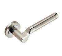 Pair Cranked Round Bar Lever On Round Rose Concealed Fix Polished Satin Steel