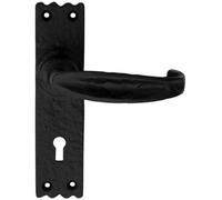 PAIR Creased Style Handle on Slim Lock Backplate 156 x 38mm Black Antique Loops Black One Size