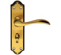 PAIR Curved Door Handle Lever on Bathroom Backplate 180 x 45mm Brushed Bronze