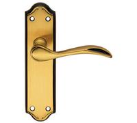 PAIR Curved Door Handle Lever on Latch Backplate 180 x 45mm Florentine Bronze