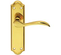 PAIR Curved Door Handle Lever on Latch Backplate 180 x 45mm Polished Brass