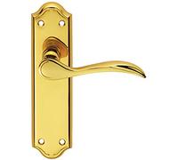 Pair Curved Door Handle Lever on Latch Backplate - 180 x 45mm - Polished Brass | Traditional Lever on Backplate Door Handle - Internal Door Hardware - Lock, Euro, Oval and Latch Options Available