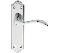 PAIR Curved Door Handle Lever on Latch Backplate 180 x 45mm Polished Chrome