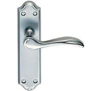 PAIR Curved Door Handle Lever on Latch Backplate 180 x 45mm Satin Chrome Loops Multi One Size