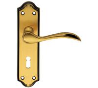 PAIR Curved Door Handle Lever on Lock Backplate 180 x 45mm Florentine Bronze