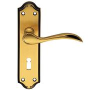 Pair Curved Door Handle Lever on Lock Backplate - 180 x 45mm - Florentine Bronze | Traditional Lever on Backplate Door Handle - Internal Door Hardware - Lock, Euro, Oval and Latch Options Available