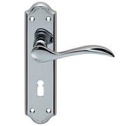 PAIR Curved Door Handle Lever on Lock Backplate 180 x 45mm Polished Chrome