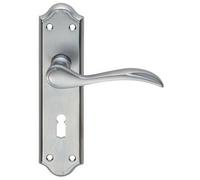 PAIR Curved Door Handle Lever on Lock Backplate 180 x 45mm Satin Chrome