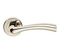 PAIR Curved Flowing Flared Handle Concealed Fix Round Rose Polished Nickel