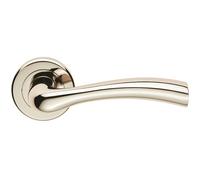 PAIR Curved Flowing Flared Handle Concealed Fix Round Rose Polished Nickel