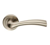 PAIR Curved Flowing Flared Handle Concealed Fix Round Rose Satin Nickel