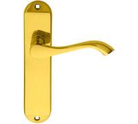 PAIR Curved Handle on Chamfered Latch Backplate 180 x 40mm Polished Brass