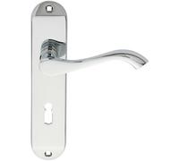 PAIR Curved Handle on Chamfered Lock Backplate 180 x 40mm Polished Chrome